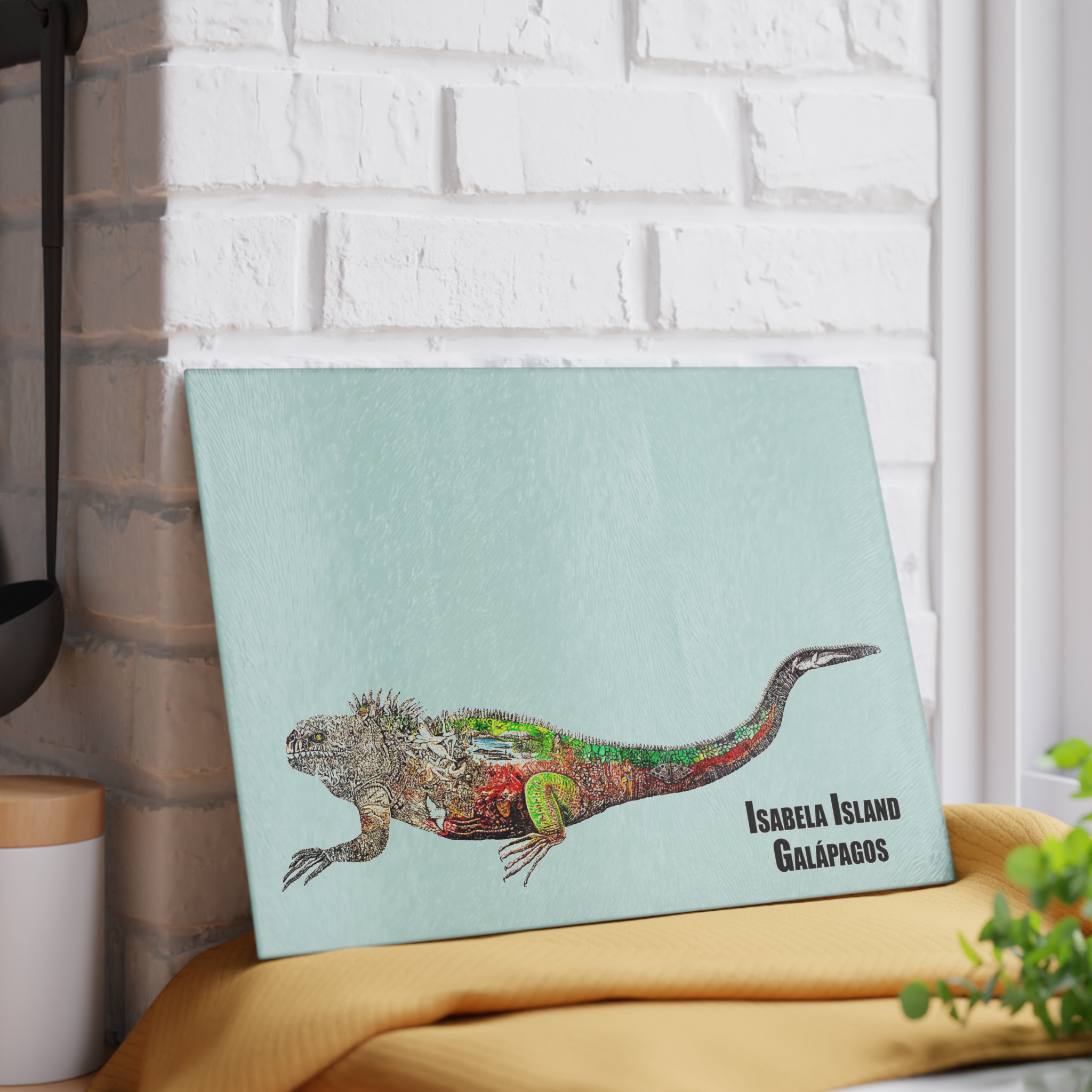 Iguana Painting Glass Cutting Board