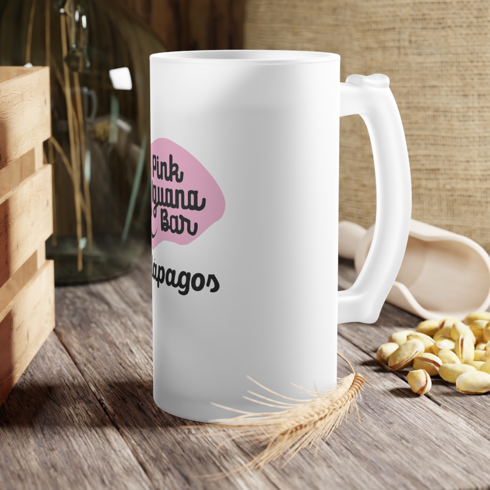 Retro Pink Iguana Bar Frosted Beer Mug