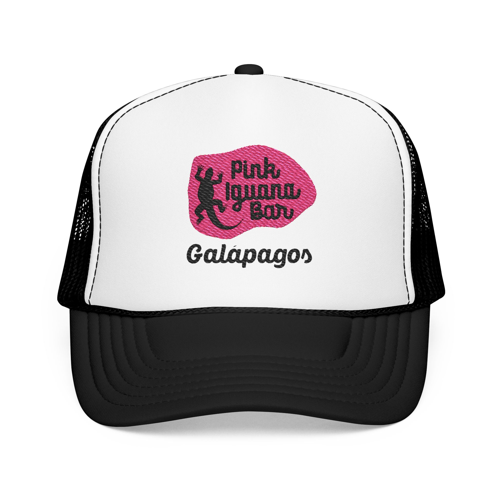 Retro Pink Iguana Bar Foam Trucker Hat - Embroidered, Casual Outdoor Cap